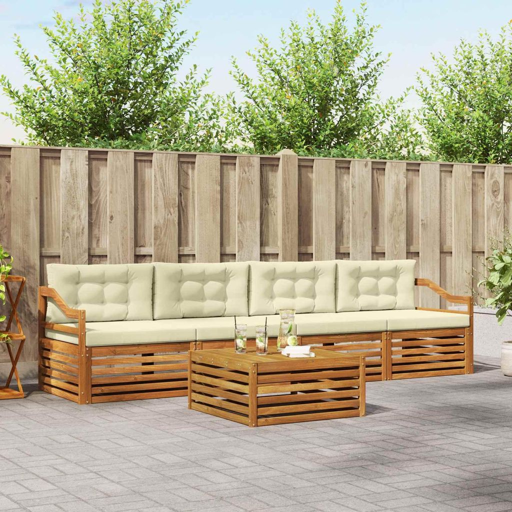 "Neues Produkt" Outdoor-Sofagarnitur ANTI-UV - CLORIS - mit Kissen - 5 pcs - Natur und Creme - Modern Gartensofas V1059