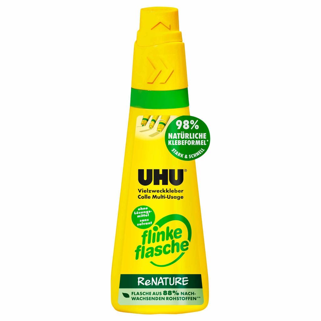 UHU Vielzweckkleber flinke Flasche Renature 100g, 60 °C, Produktbild 