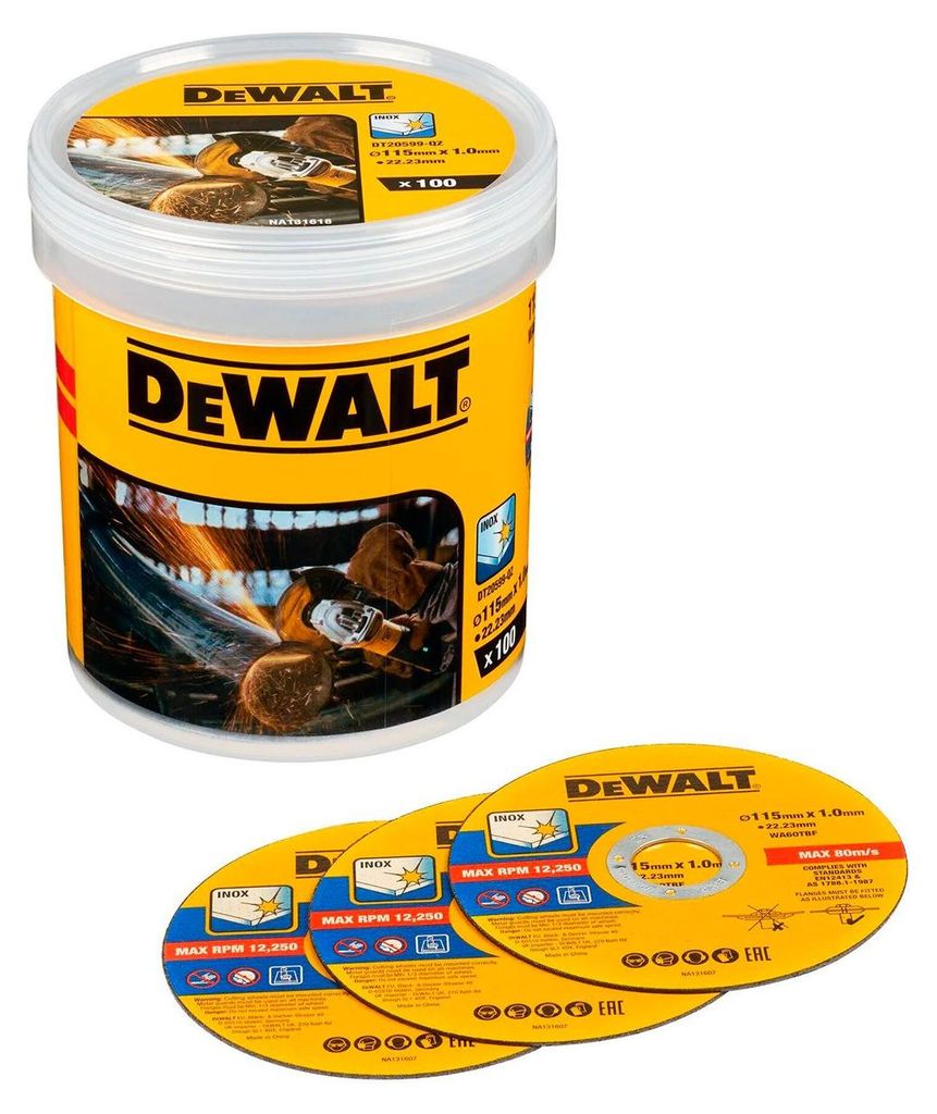DeWalt DT20599-QZ Schleifer-Trennscheiben 115 x 1 mm INOX 100 Stück Metall