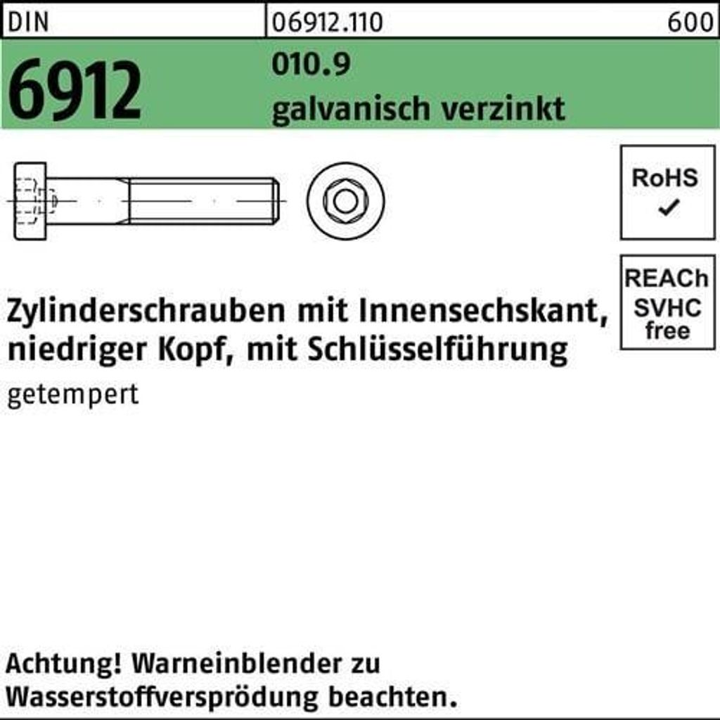 Reyher Zylinderschrauben DIN 6912 010.9 M 10x25 vz A2F, (200 Stück)
