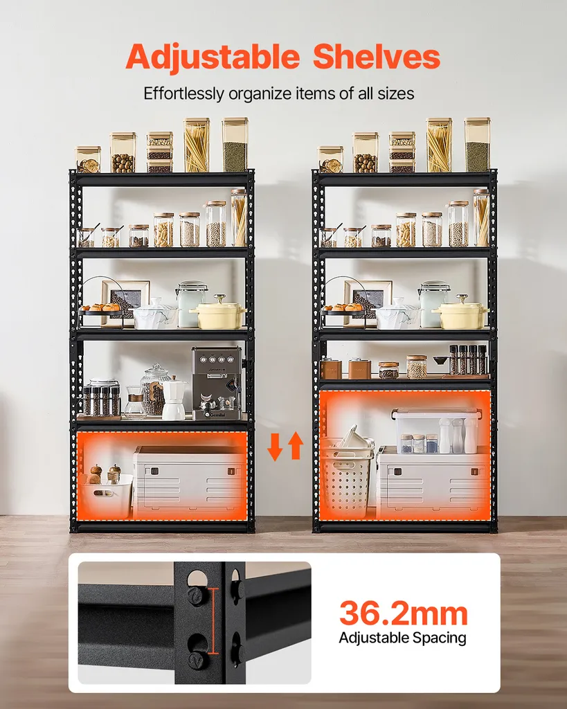 Rayonnage de Garage 5 Tablettes Modulables en Acier Noir VEVOR