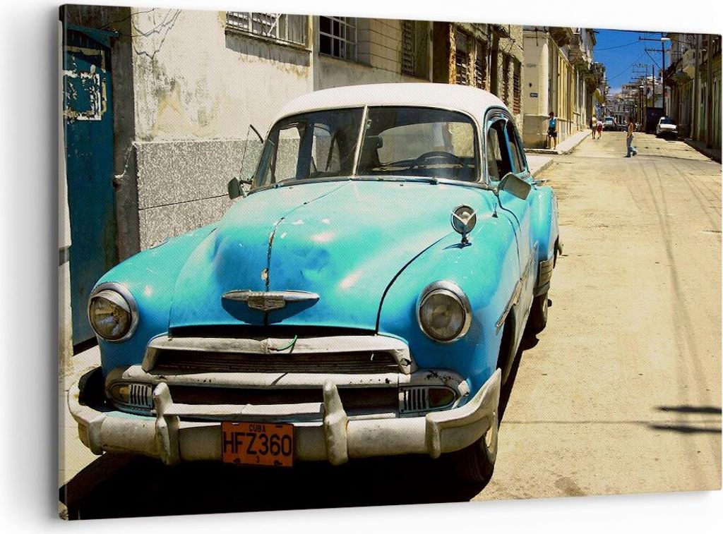 Bild auf Leinwand - Leinwandbild - Auto Klassiker Kuba Havanna - 120x80cm - Wand Bild - Wanddeko - Leinwanddruck - Bilder - Kunstdruck - Wanddekora...