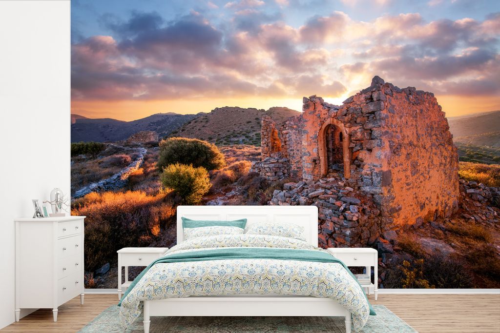 MuchoWow Fototapete für Wohnzimmer oder Schlafzimmer Wandtapete Vinyl Motivtapete Kreta - Griechenland - Windmühle - 420x280 cm - Zimmer für K...