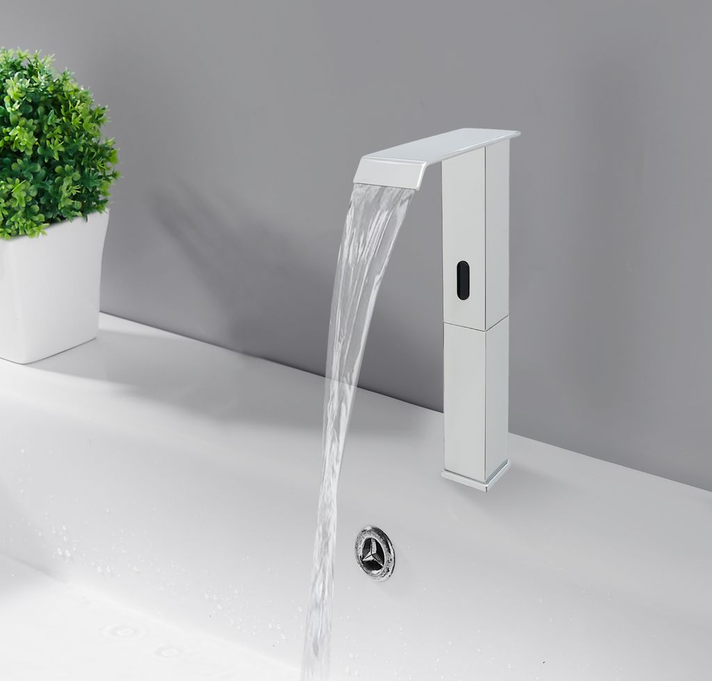 Automatischer Wasserhahn mit Infrarotsensor Waschbecken Einhebel Mischbatterie Waschtischarmatur (silber) für Küche Bad