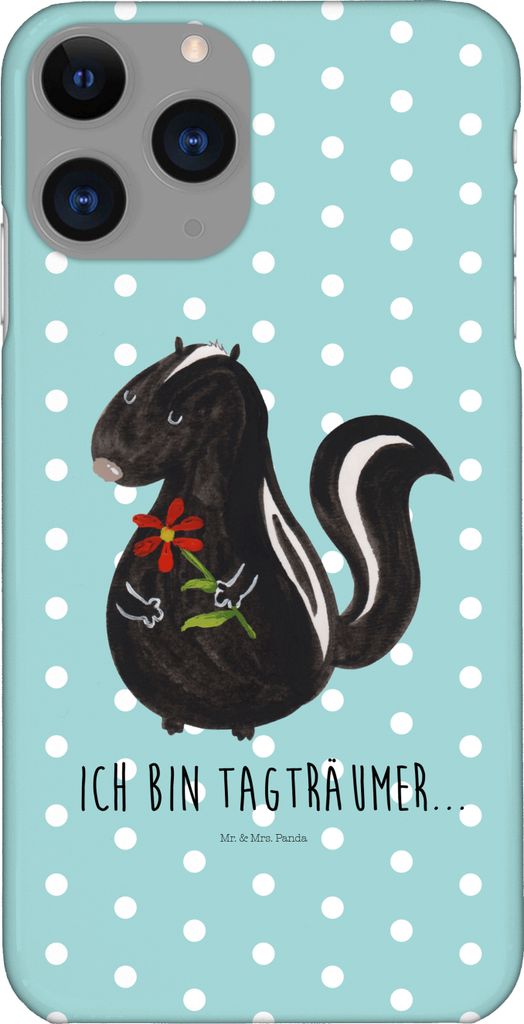 Mr. & Mrs. Panda Iphone 11 Pro Handyhülle Stinktier Blume - Türkis Pastell - Geschenk, Handy Case, Tagträumer, Premium Kunststoff, Träume, Raub...
