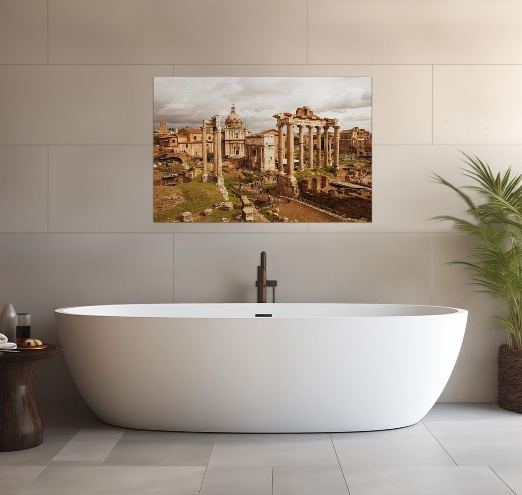 Wallario wasserfestes Poster selbstklebend 91,50 x 61 cm, Antike Ruinen in Rom, Badezimmerposter Spritzschutz mit Hochglanzoberfläche in Glasoptik