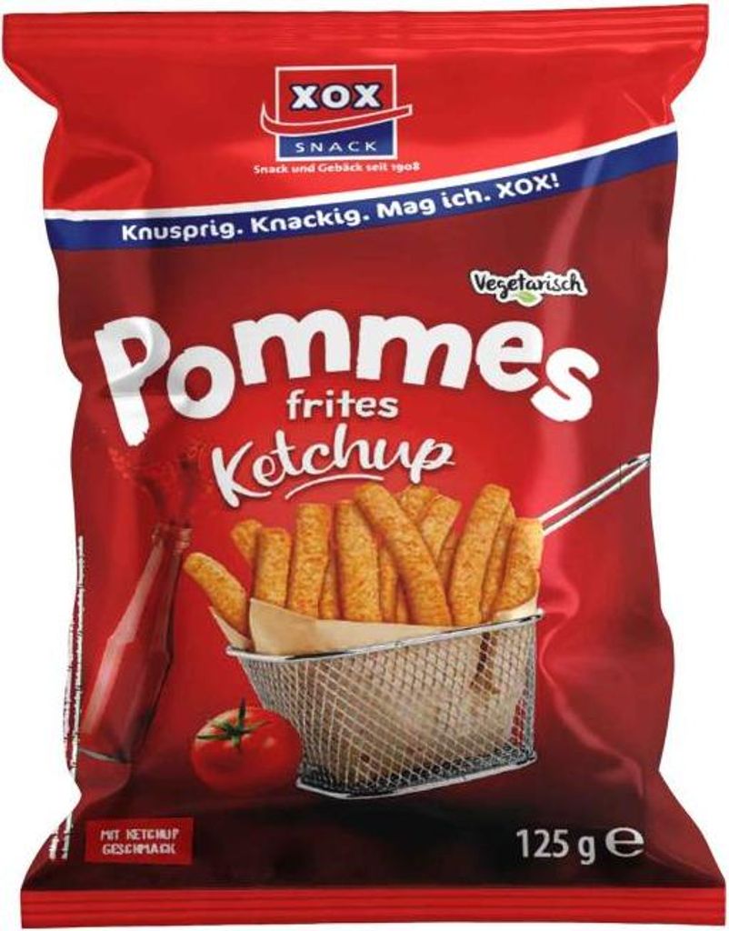 XOX Pommes Snack Ketchup knuspriger Kartoffelsnack mit Produktbild 