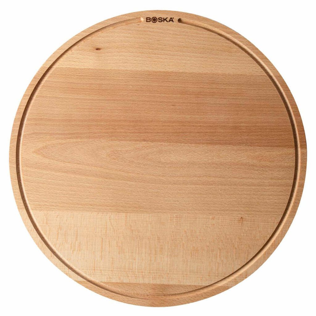 Boska Pizzabrett Amigo XL / Servierbrett 44cm / Buchenholz / Mit Saftrinne / Auf fürs Frühstück, Lunch und Abendbrot / Rund