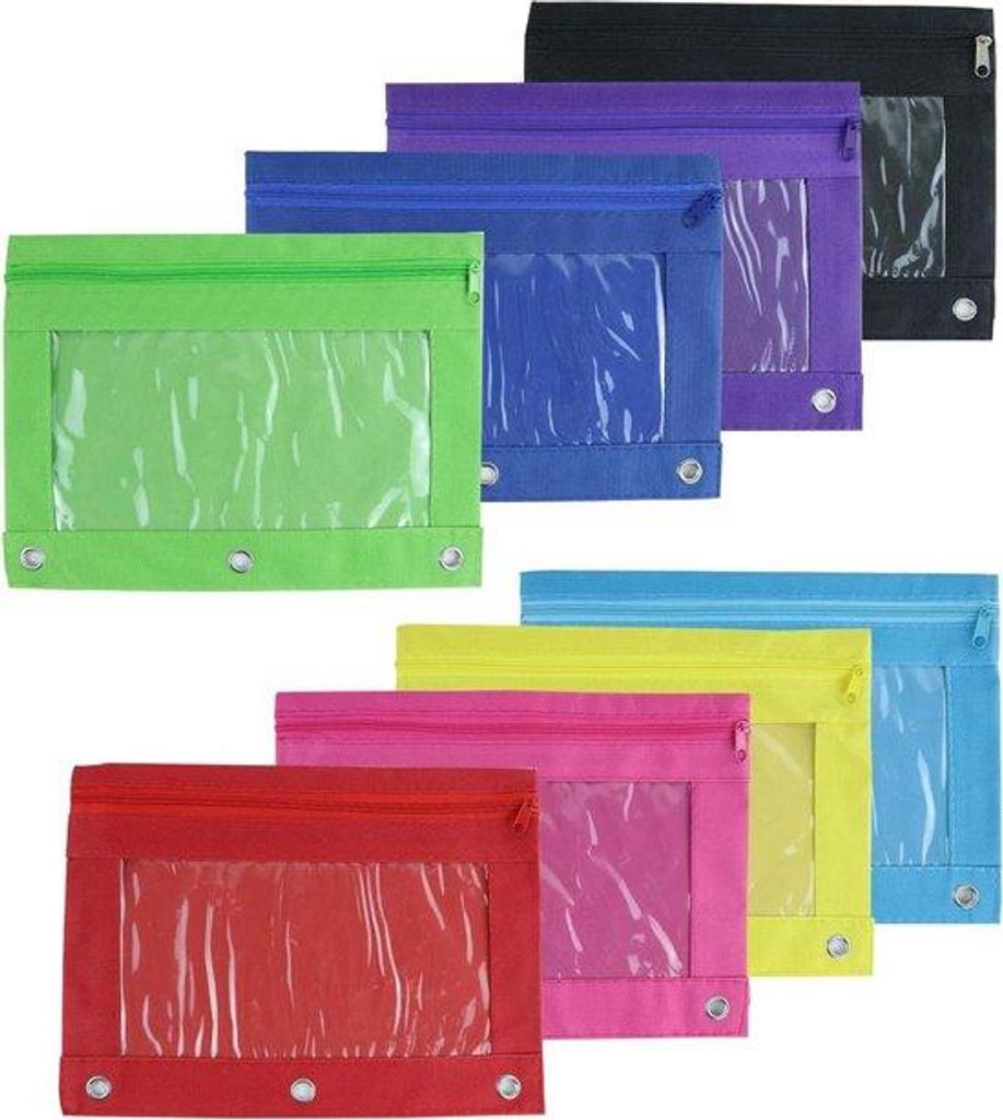 Schul- und Büropenfach - Transparentes Fenster - Ringverschluss - 8 Stifte - Farbenfroh