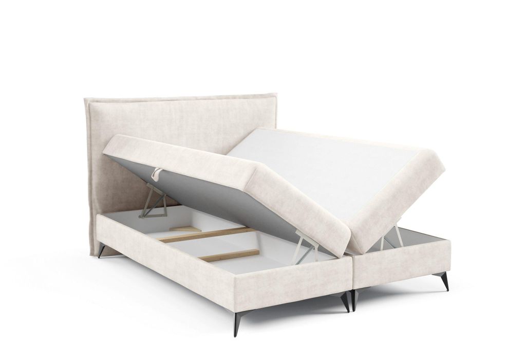 Boxspringbett 140x200 K16 SLIM mit Bettkasten, Samt Element 07, Bonellfederkern H3, Massivholz, gepolstertes Kopfteil, LieferungAufbauservice
