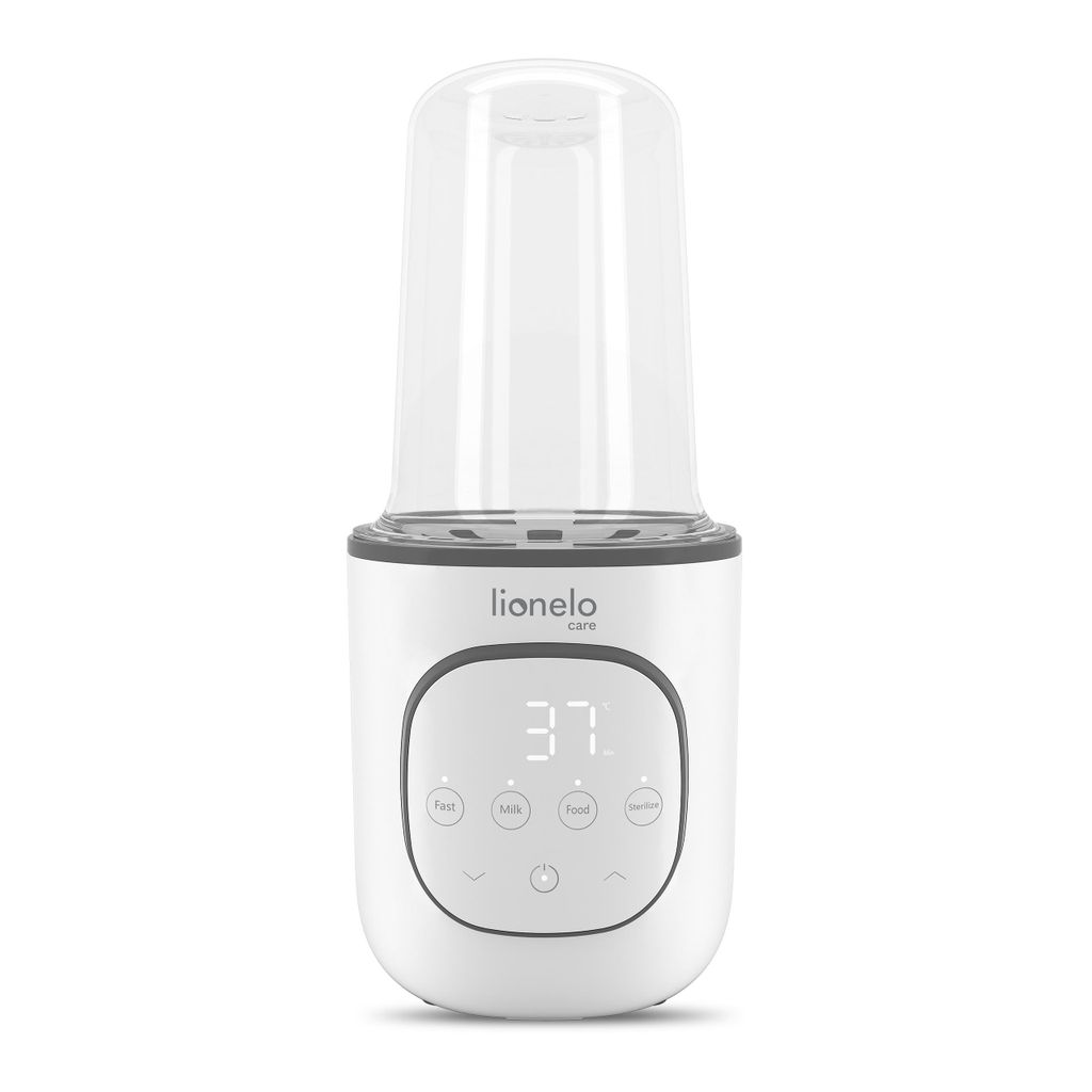A white baby bottle warmer with a clear plastic lid.