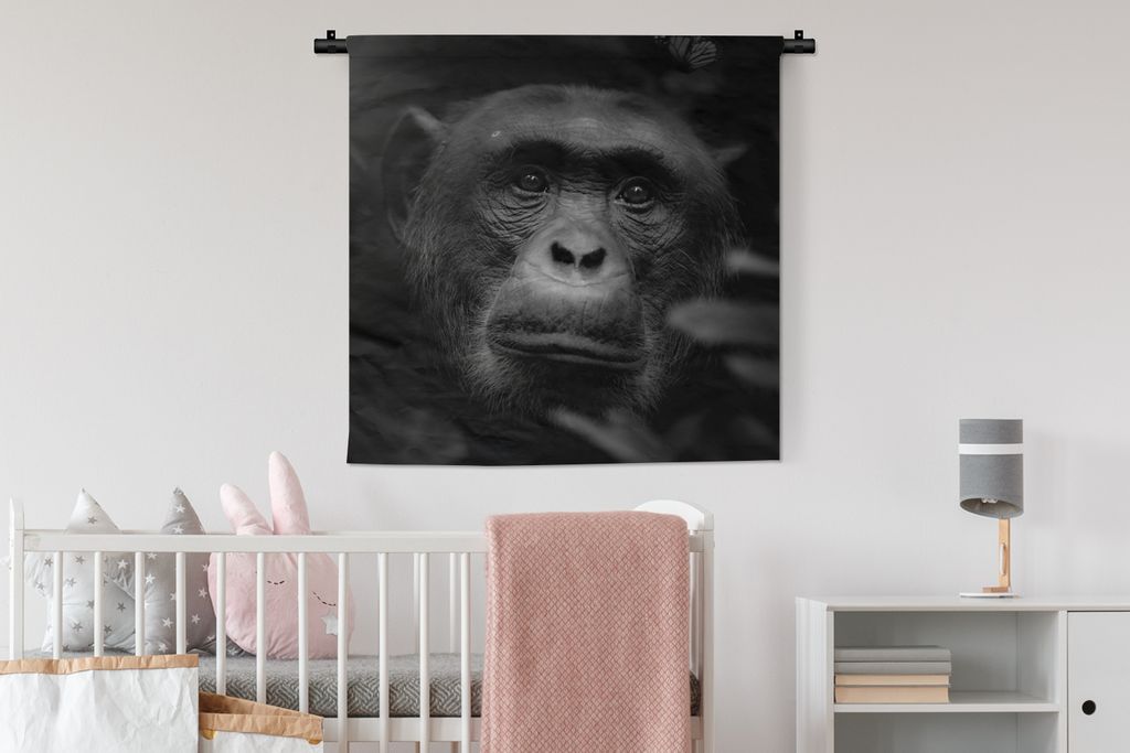 MuchoWow Wandteppich Wandbehang Tiere - Affe - Dschungel - Schwarz - Weiß 90x90 cm Tapisserie Dekoration Wandtuch - Wandaufhänger