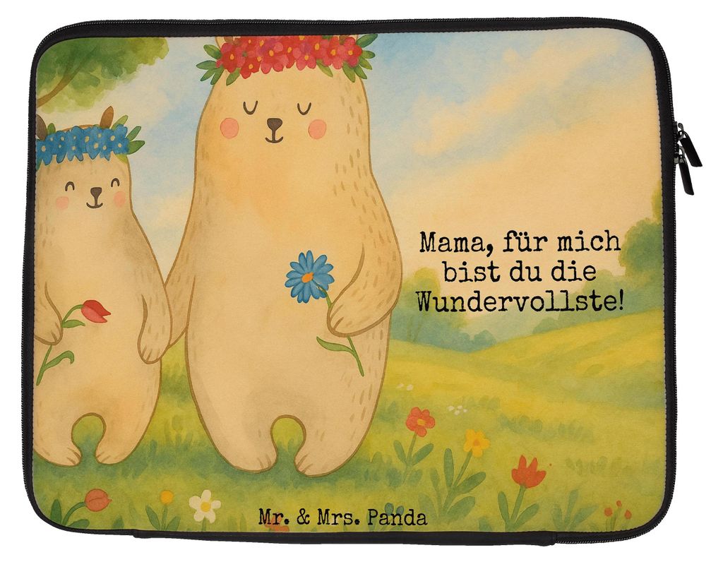 Mr. & Mrs. Panda Laptop Tasche Bären mit Blumenkranz Design 33 x 42 cm - Weiß - Geschenk, Laptophülle, Hülle, Laptoptasche, Tochter, Sleeve, Fa...
