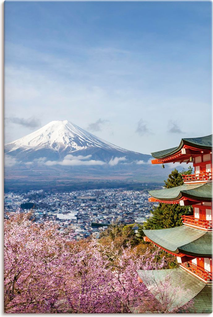 ARTland Leinwandbild Einzigartiger Blick Fuji Chureito Pagode Größe: 80x120 cm