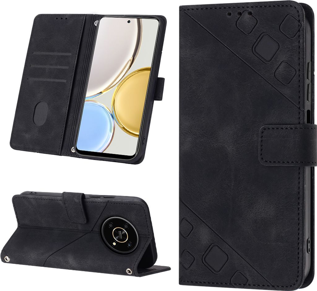 Hülle für Honor X9 /Honor X30 /Honor 40 GT/Magic 4 Lite Prägung Flip Leder Brieftasche Schutzhülle mit Ständer Schwarz