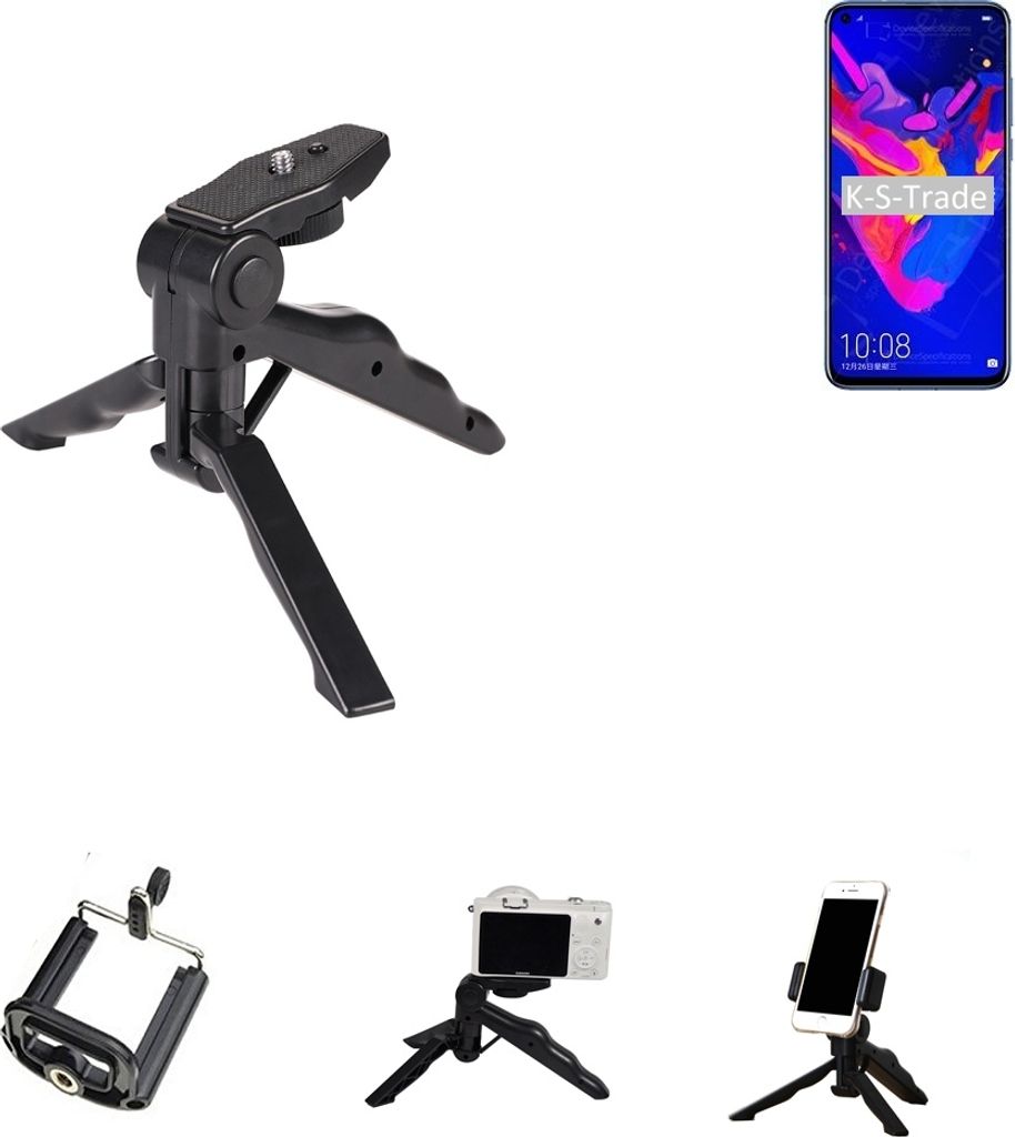 K-S-Trade Stativ Tisch-Ständer Dreibein Handy-Stativ Ständer kompatibel mit Huawei Honor V20 Mini-Stativ Smartphone Tripod Handy-Stativ aus Plastik