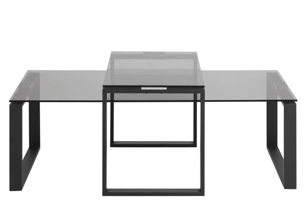 Kate Ensemble tables basses verre fumé et métal noir mat - Design chic