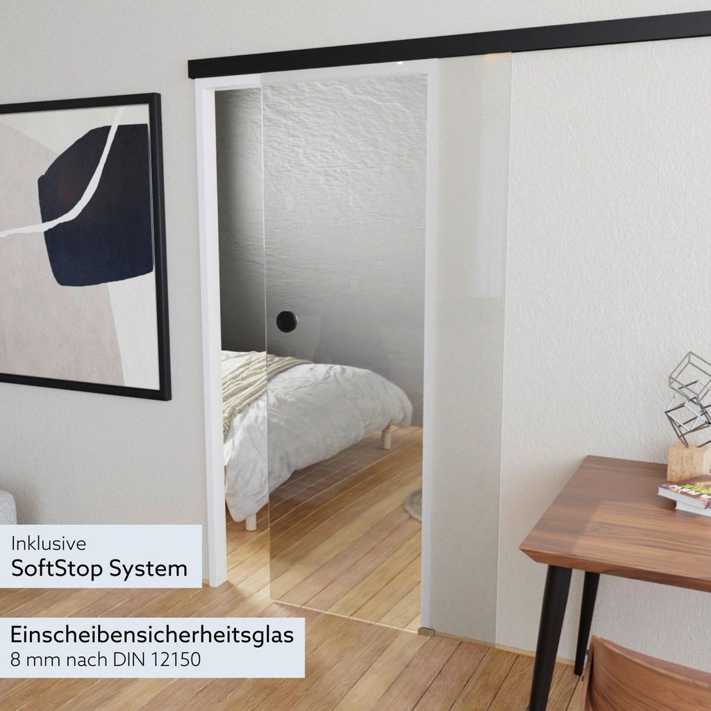 Glasschiebetür Komplettset Klarglas 935x2058 inkl. Softstop Produktbild 2