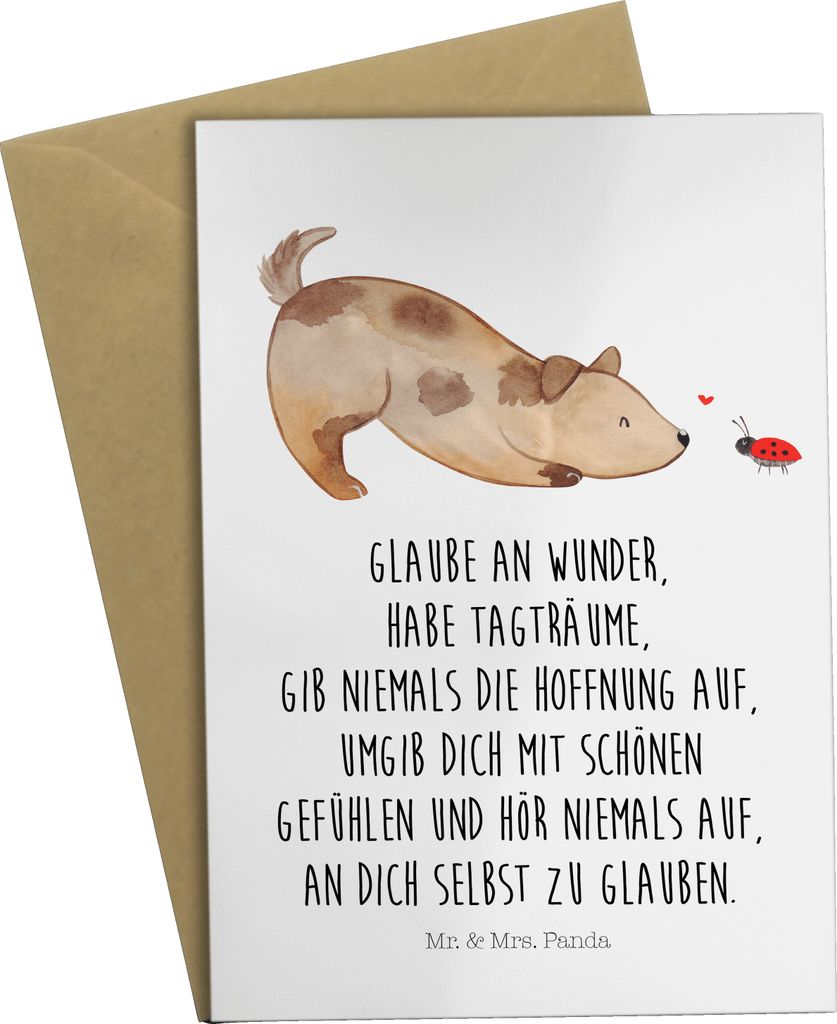 Mr. & Mrs. Panda Glückwunschkarte Hund Marienkäfer - Weiß - Geschenk, Mischlingshund, osterkarten, weihnachtskarten, Mischling, hochzeitskarten,...