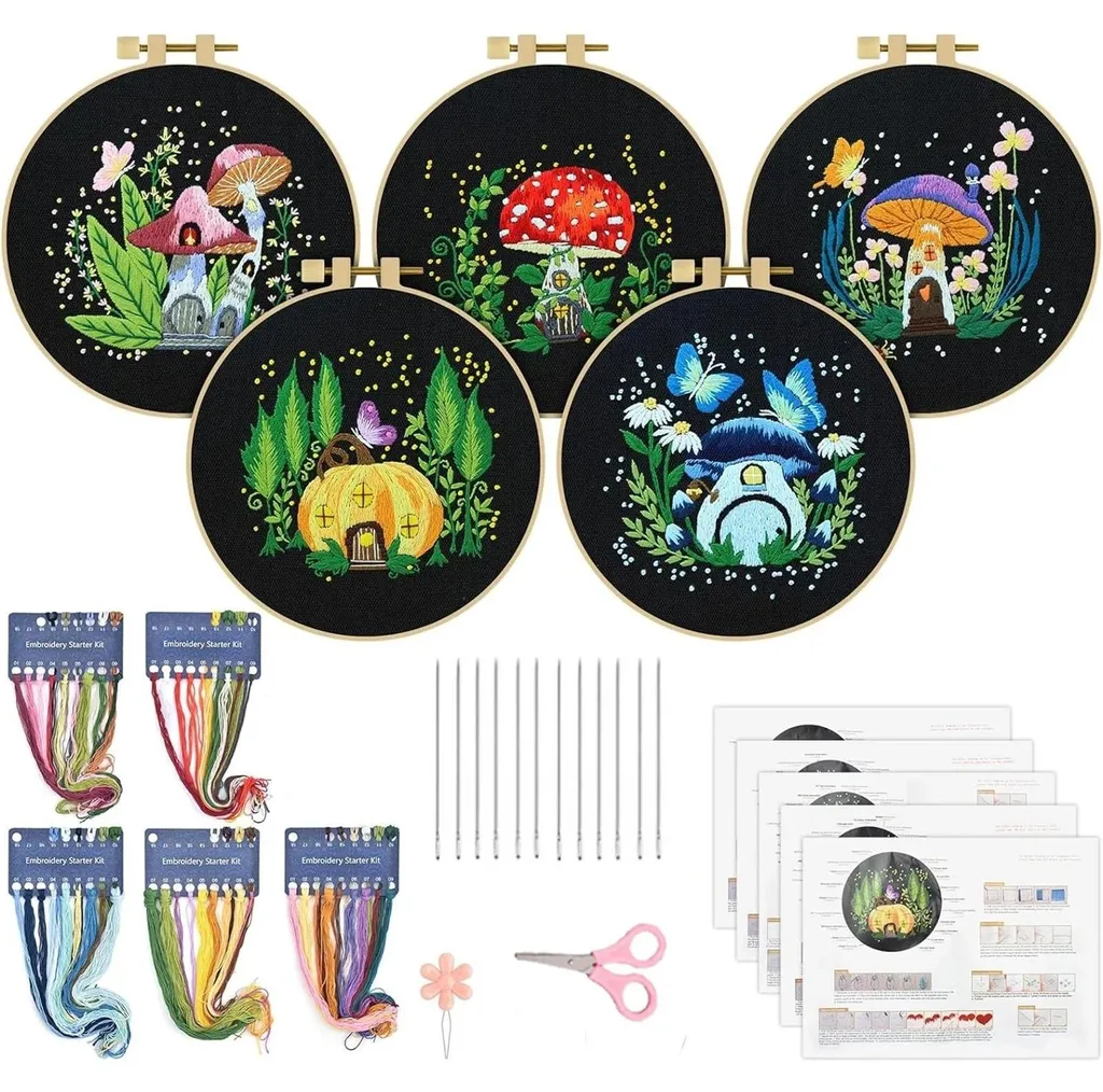 Kit broderie débutant 5 motifs : solution complète pour réussir le DIY
