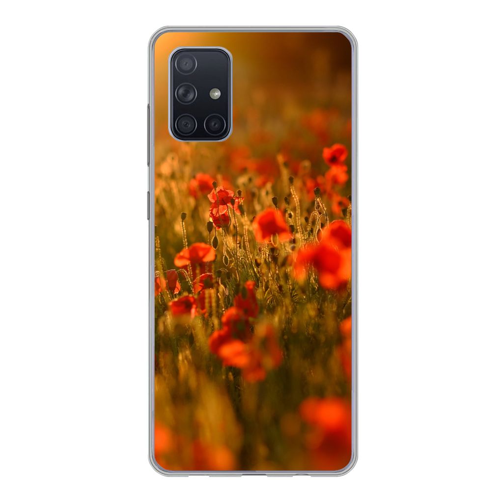 MuchoWow Handyhülle Schutzhülle Hülle für Samsung Galaxy A51 Orangefarbenes Leuchten über den Mohnblumen auf dem Feld Silikon Softcase Handy...