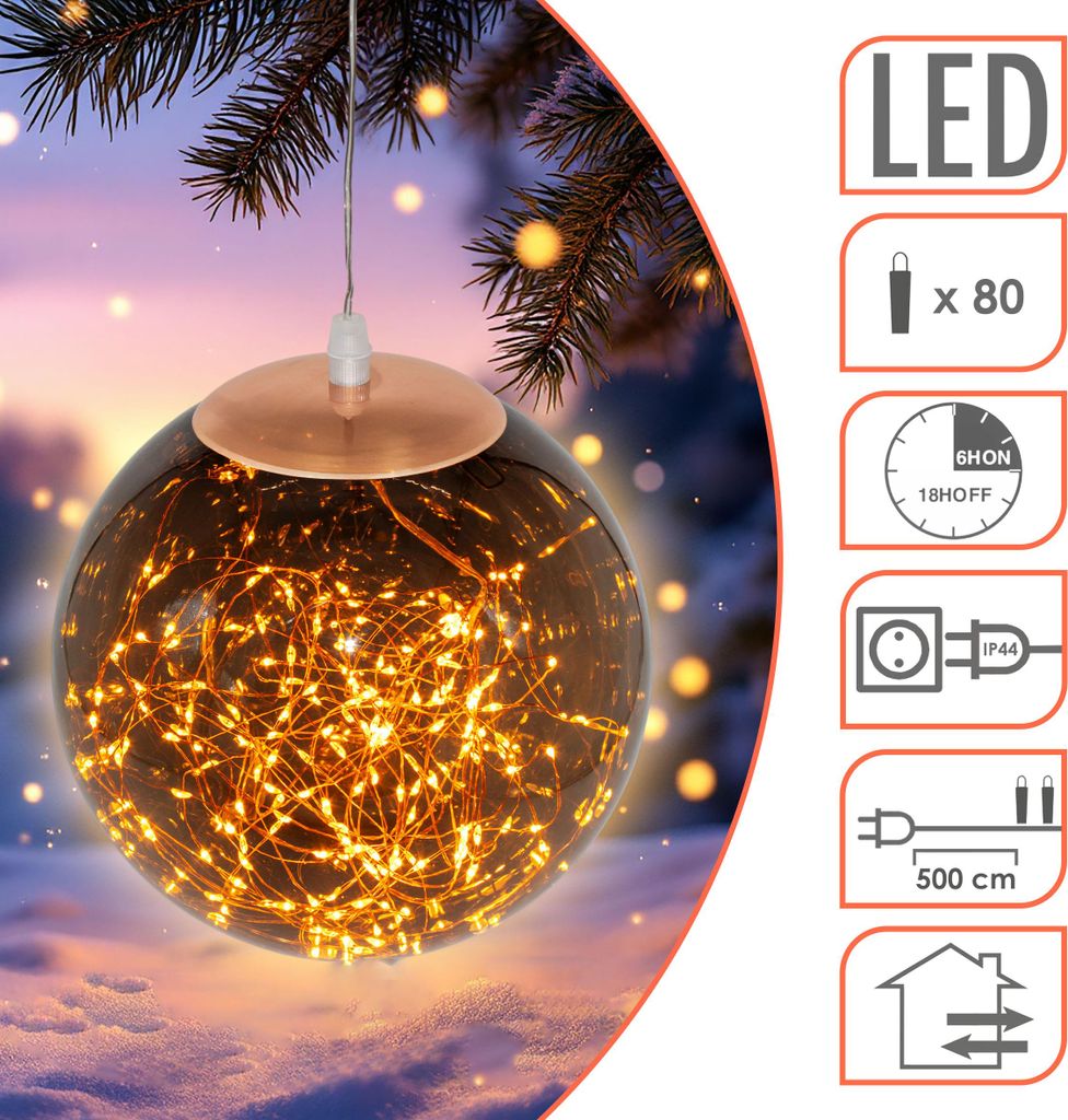 Weihnachtskugel bronze zum Hängen für Außen mit 80 LED und