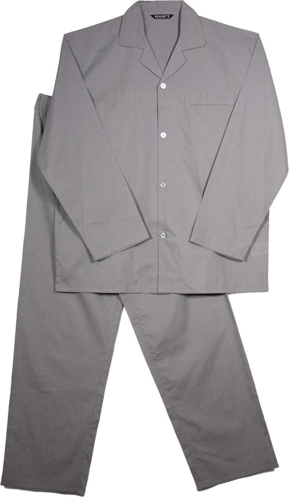 Keanu - Schlafanzug mit langer Hose für Herren, Brusttasche, gewebter Stoff, Gerades Bein TC678 (L) (Grau)