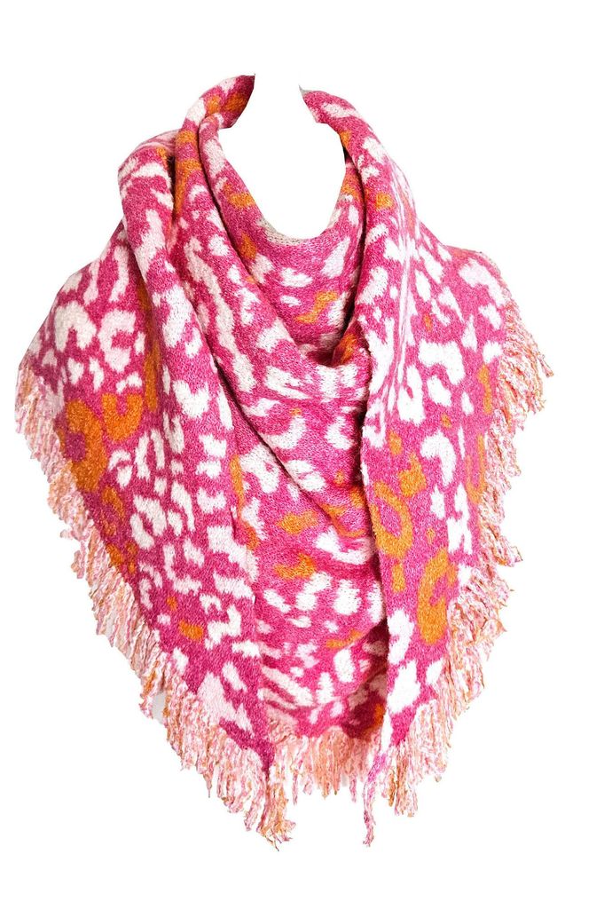 SAISON weicher Dreieckschal LEO Fransen Rosa Weiß Winterschal Dreieck Schal