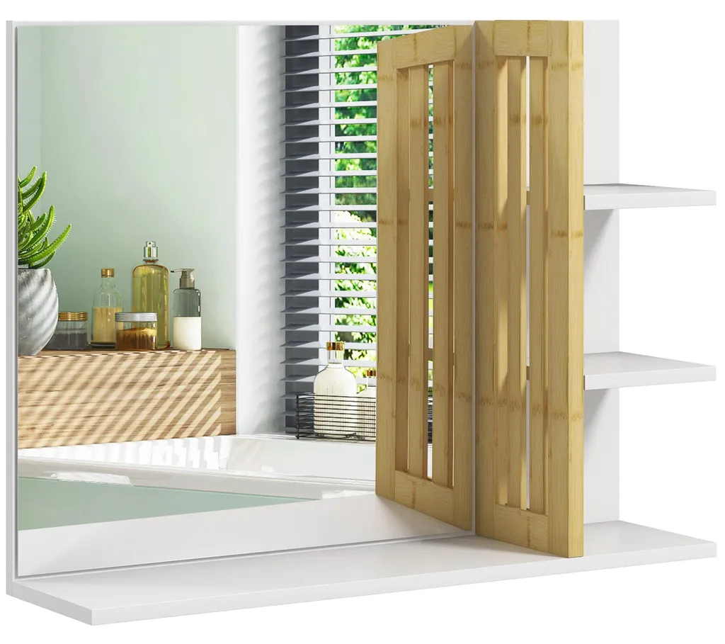 Miroir mural pour petite salle de bain avec niches de rangement blanc