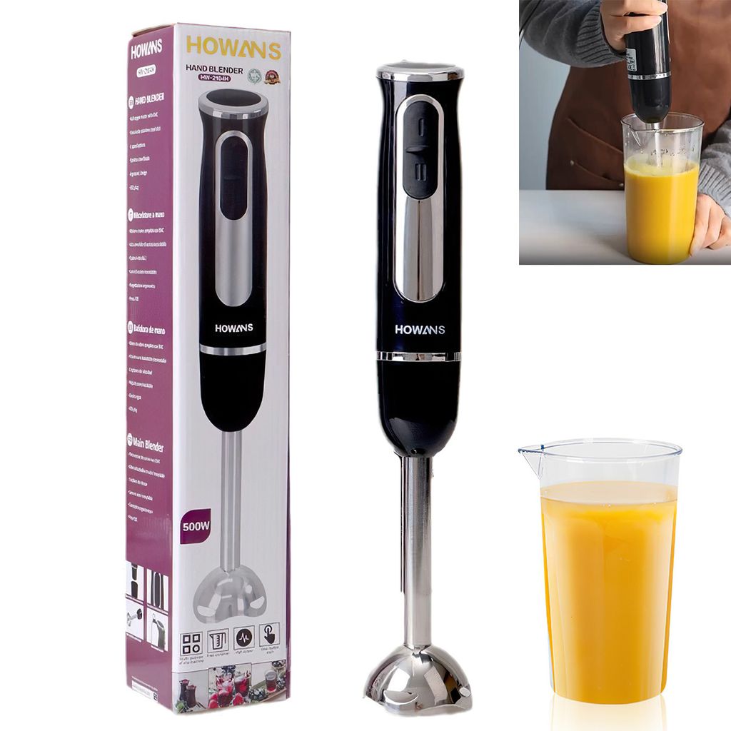 Stabmixer, elektrisch Schneebesen, Tragbarer Stabmixer, rostfreie Stähle, Mit 600 ml Messbecher, 500W, Geräuschreduzierendes Design