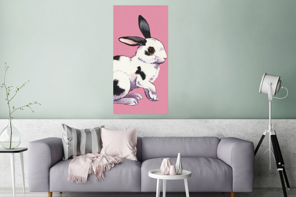 Poster - Kaninchen mit rosa Hintergrund - 60x120 cm