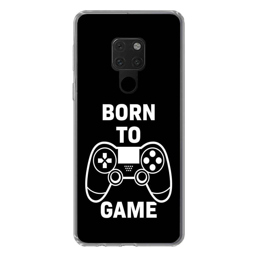 MuchoWow Handyhülle Schutzhülle Hülle für Huawei P40 Lite Gaming - Zitate - Controller - Zum Spielen geboren - Schwarz - Weiß Silikon Softca...