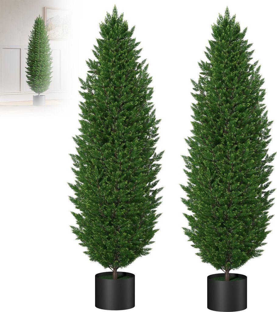 XMTECH Künstliche Pflanzen Zypresse im Topf 150 cm 2er-Set – UV-beständig, Immergrün, Pflegeleicht