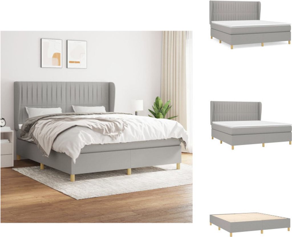 vidaXL Boxspringbett mit Matratze Hellgrau 180x200 cm Stoff - Betten & Bettgestelle