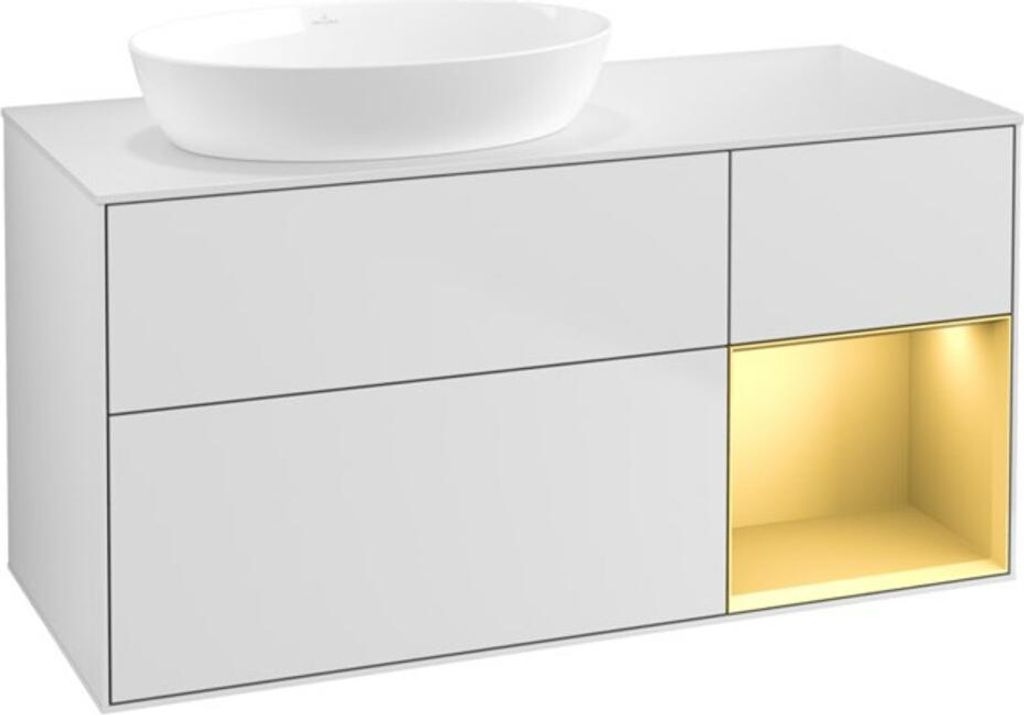 V&B Waschtischunterschrank Wandbeleuchtung Finion 120cm, Pl w m, Reg gol m Lac, wh. m Lac