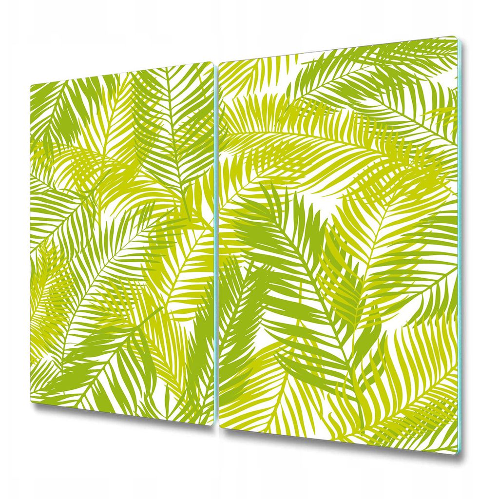 Küchenschneidebrett - Glasschneidebrett - Herdabdeckung - 2x 30x52 cm - Grüne Blätter