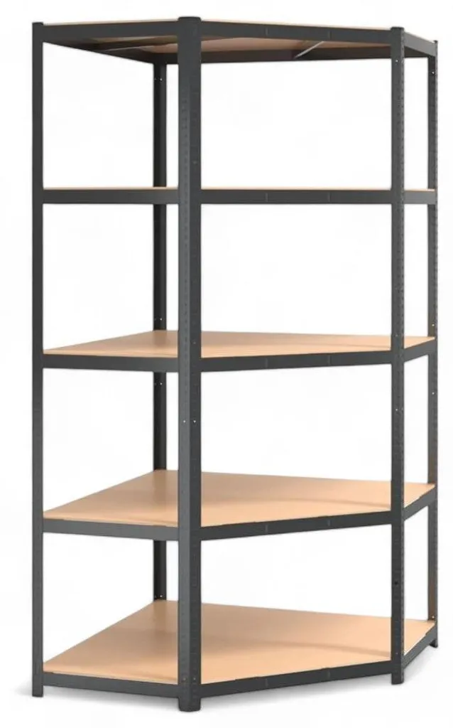 Rayonnage d'angle métallique et bois avec 5 niveaux pour entrepôt
