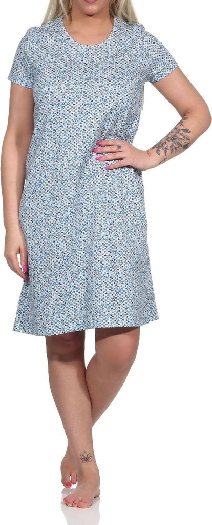 Damen Nachthemd Bigshirt kurzarm in toller Herz Tupfen Optik - 122 214 90 904 ; hellblau , 40