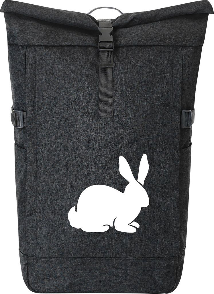 Huuraa Kurierrucksack Hase Kaninchen Silhouette 30-44 Liter Black Melange Fairtrade Rolltop Rucksack Geschenkidee