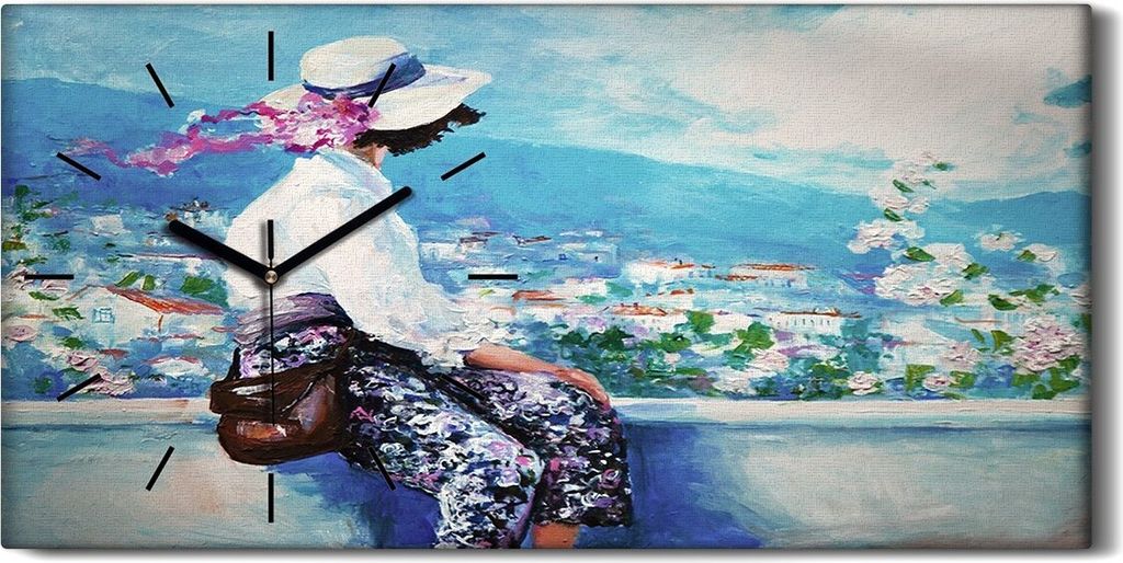 Dekor Leinwand Uhr Wandbilder 60x30 Malerei Frauen Blumen Stadt Berg Kunst - schwarze Hände