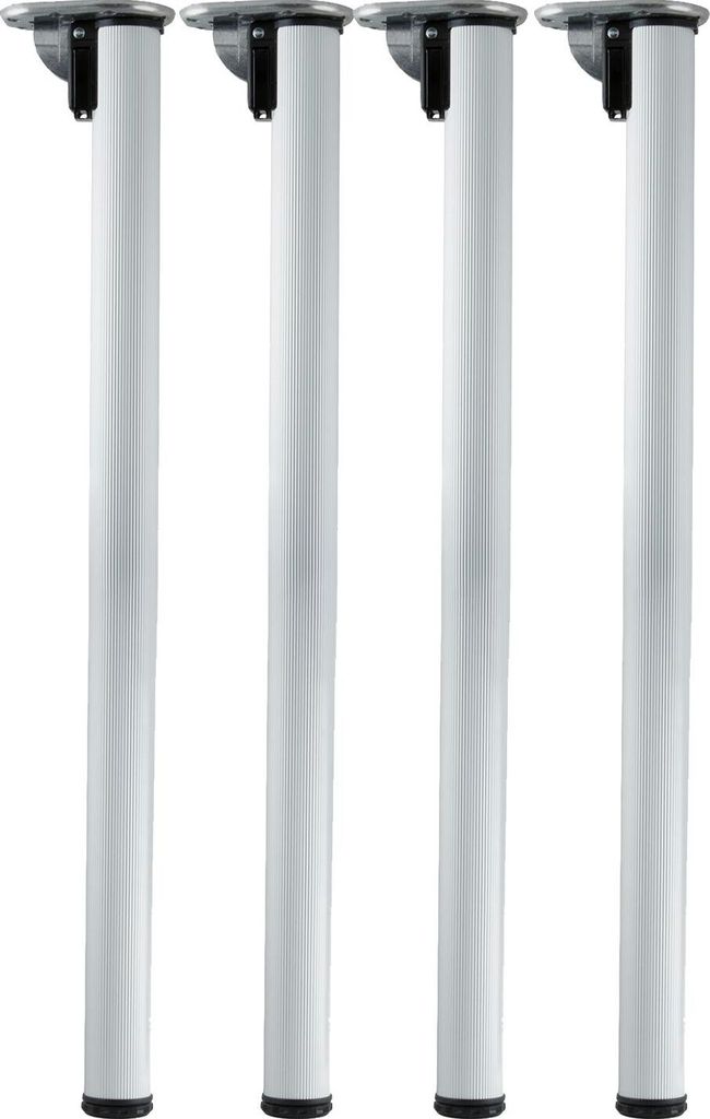 camar Tischbein Click klappbar, Tischbein höhenverstellbar, Länge 705-735mm, rund, Aluminium silber gerillt 4 Stück
