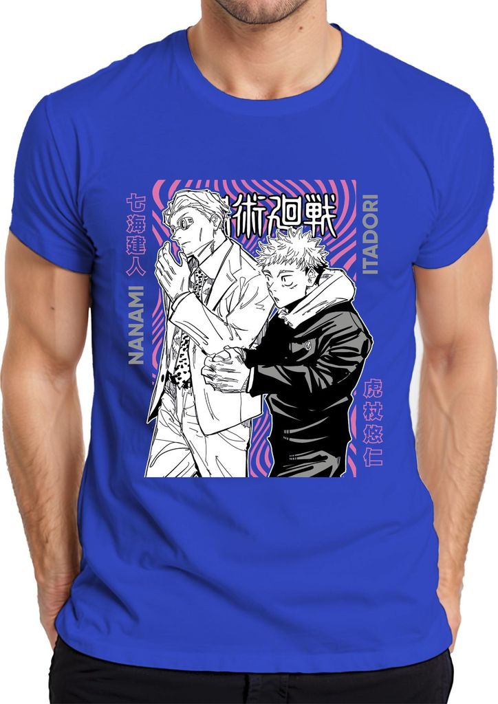 Jujutsu Kaisen Nanami Itadori Anime Ästhetik Geschenk Manga Retro Herren T-Shirt, Blau, L