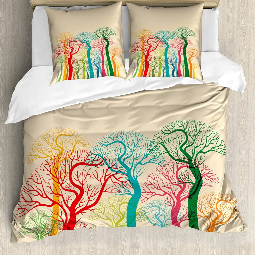 Set Copripiumino ABAKUHAUS Alberi Colorati | 200x200 Microfibra Top