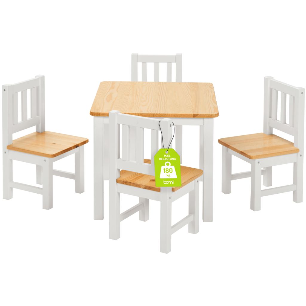 BOMI® Kindersitzgruppe mit 4 Stühlen aus Massiv Holz für Produktbild 
