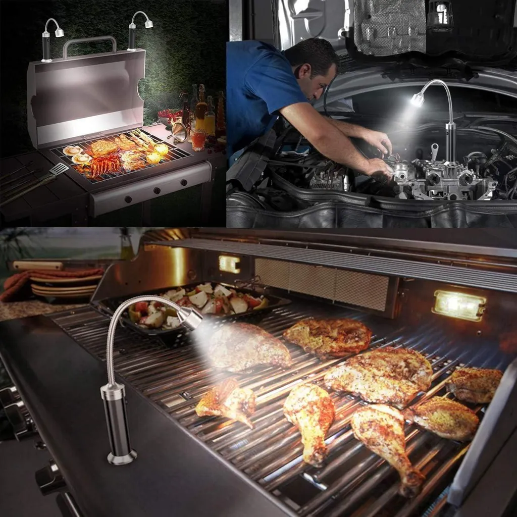 Set de 2 Lampes de Barbecue Magnétiques Noires avec Éclairage LED à 360°