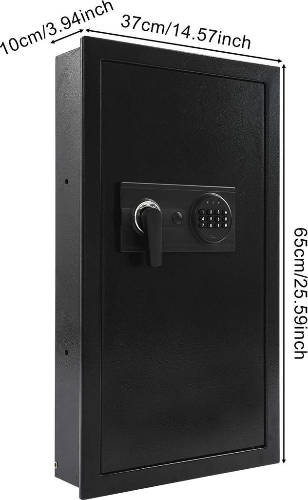Wandtresor - Wandeinbau - Elektronisches Zahlenschloss + Notschlüssel - Stahl - 37×10×65 cm - 4×AA Batterien (nicht enthalten)