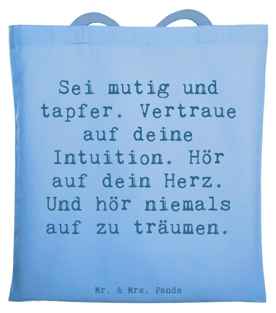 Mr. & Mrs. Panda Tote Bag Spruch Mutig zu sich selbst stehen - Sky Blue - Geschenk, Erfolg, Tasche, Laptoptasche, totebag, Herzliche Botschaften, H...