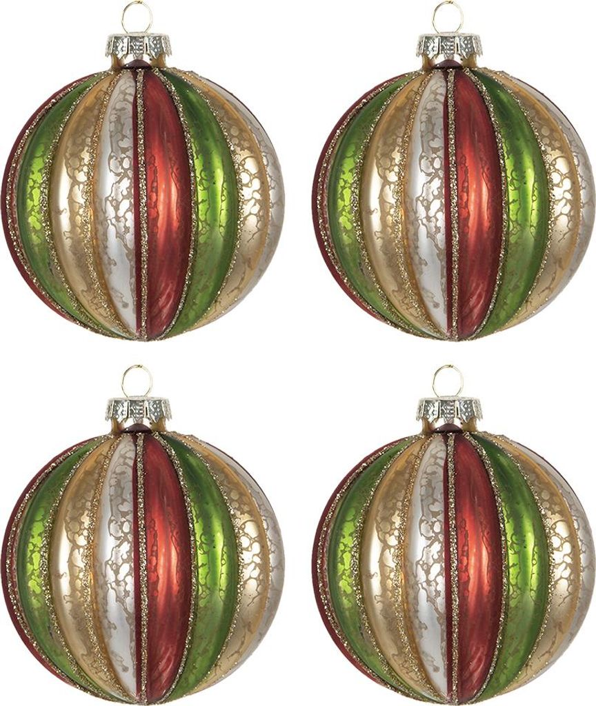 Clayre & Eef Weihnachtskugel 4er Set Ø 8 cm Rot Grün Glas Produktbild 