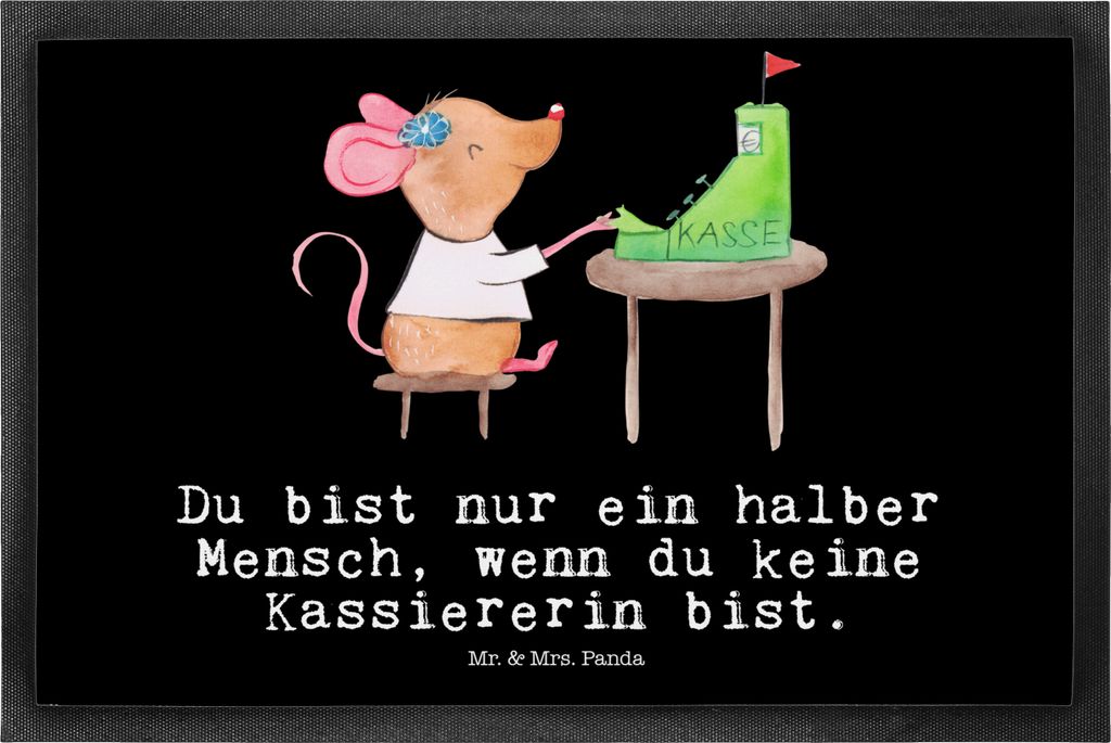 Mr. & Mrs. Panda fußmatte Kassiererin Herz 50 x 75 cm - Schwarz - Geschenk, Mitarbeiterin Kasse, Schmutzfangmatte, abstreifer, Spruch, Schmutzfän...