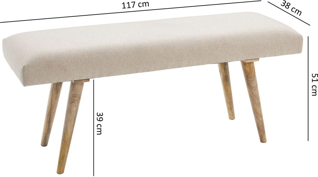 Salim / lavička z masívu béžová 117x51x38 cm v retro štýle Obrázok produktu 3